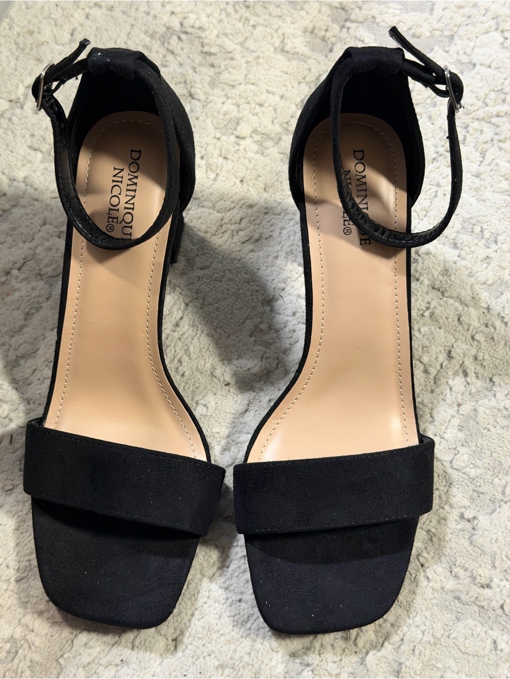 Dominique Nicole Black Suede Ankle-Strap Block Heel Sandals